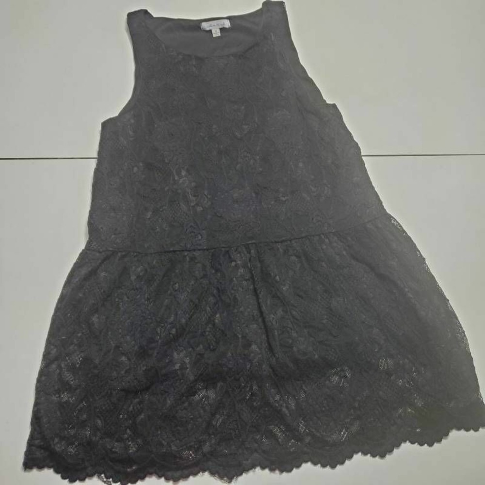 White Birch Womens Shift Dress Black Stretch Scoop Neck Sleeveless Scallop Hem S